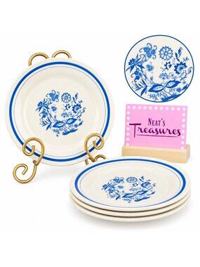 Vintage Oxford OXF4 BLUE ONION DESIGN 7820 Brazil Stoneware Salad Plates Set 4